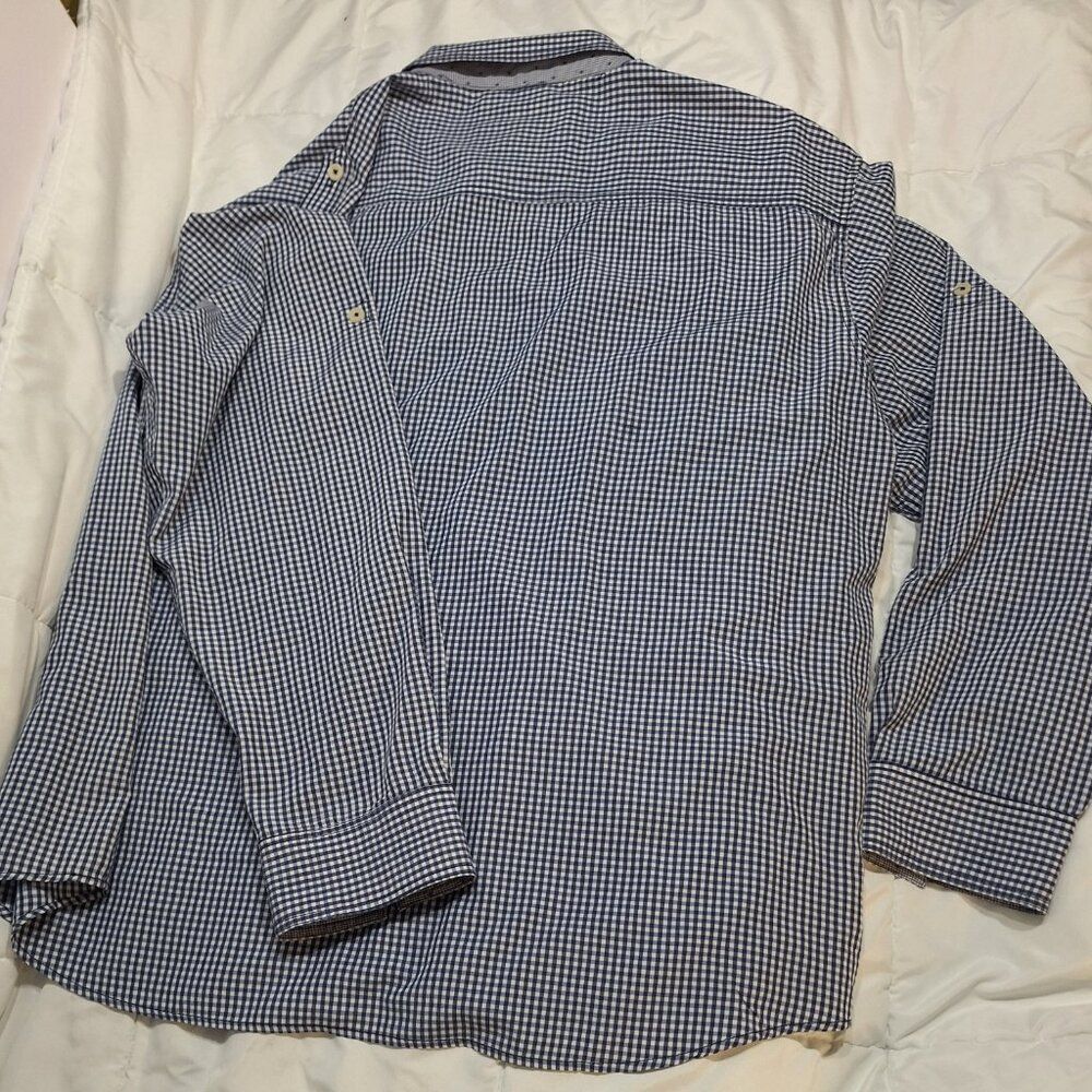 AKADEMIKS Blue White Gingham Mens 4xl Button Longsleeve DressShirt - Picture 5 of 7